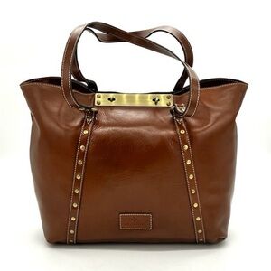 Patricia Nash Benvenuto Italian Leather Large Tote Bag Brown Tan Shoulder Bag